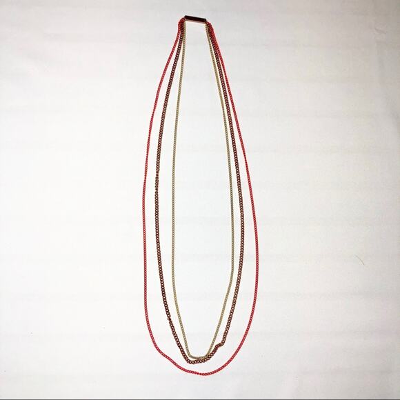Y2k Express Peach & Gold Triple Chain Long Necklace - Picture 3 of 6